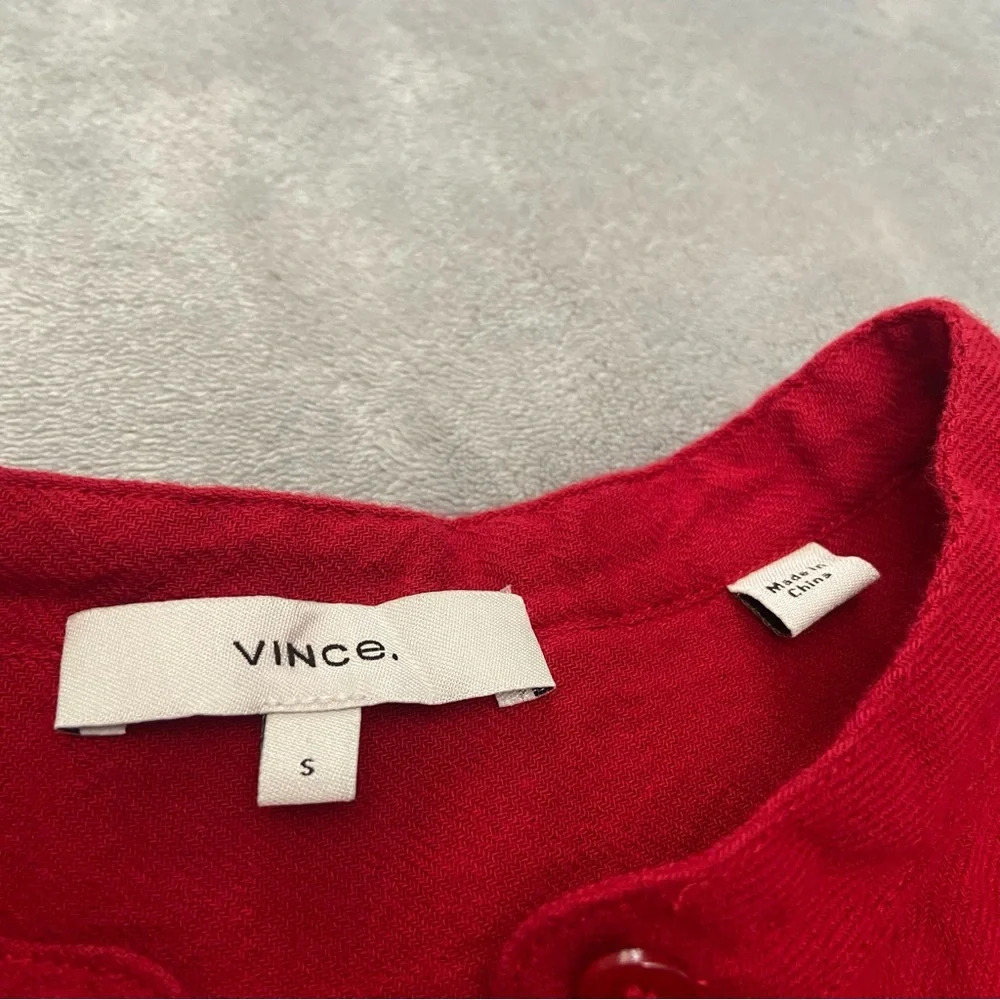 Vince Red Band Collar Oversized Blouse Shirt 21731 - Picture 3 of 9
